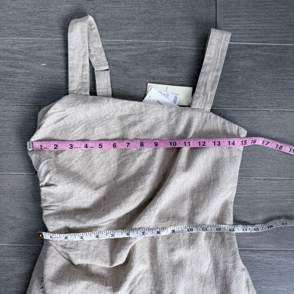 NWT Abercrombie & Fitch Linen Blend Ruched Square Neck Mini Dress Beige Size S - Picture 15 of 16